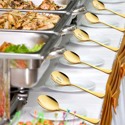 4/6/8PCS Golden Serving Utensils, Serving Spoons, Slotted Spoons, Premium Stainless Steel Buffet Spoons for Events, Mirror Polished, Dishwasher Safe.