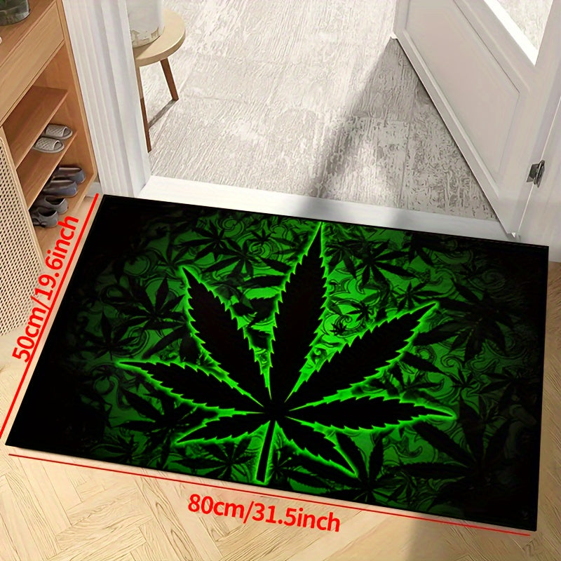 Illuminate your space with Black Background Fluorescent Marijuana Leaves this Halloween with our 1000g/m² Thick Felt Rug. Available in various sizes (15x23/19x31/31x47/39x59/47x63/63x78inches), this machine washable polyester rug is suitable for both