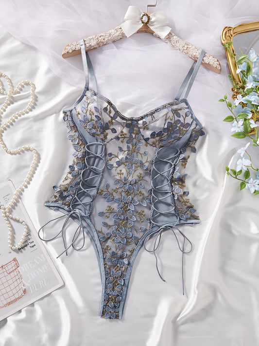 Floral Embroidered Bodysuit with Belt