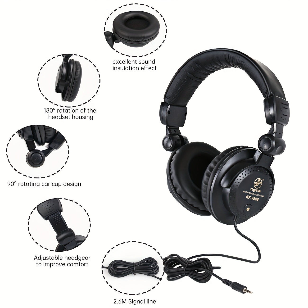 URIZONS High-end Studio Wired Monitor Headphones for Music electronic equipment with 3.5mm to 6.5mm Adapter.