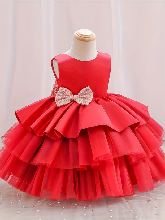 Sleeveless Princess Dress with Bow and Cut-Out Back, Perfect for Parties and Performances