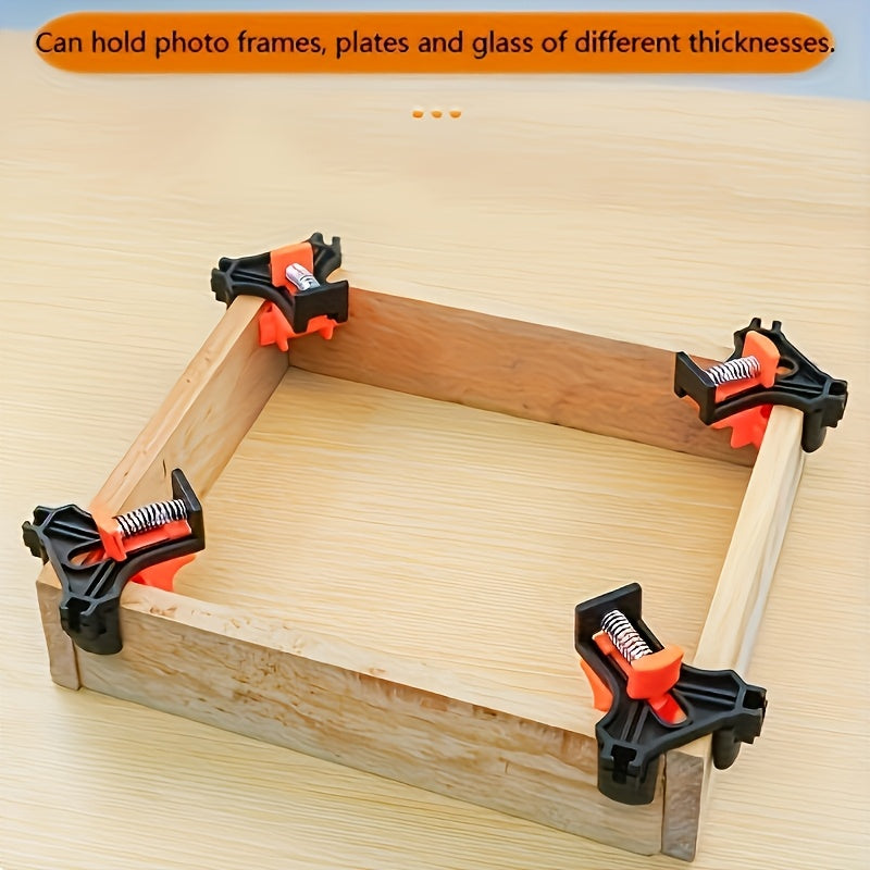 4 ABS corner clamps for photo frames and DIY projects, with adjustable 90-degree angle grips and T-joint frames.