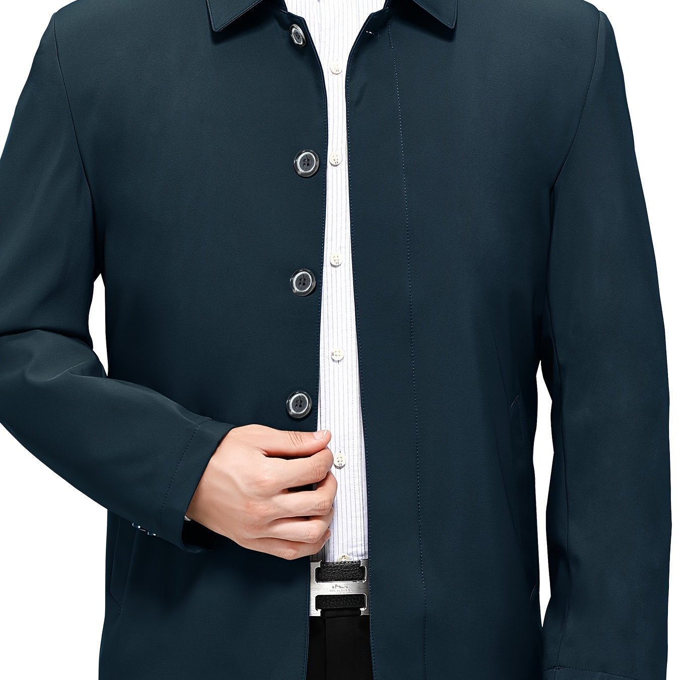 New high-end solid color button-up jackets for middle-aged men, perfect for spring and autumn business casual wear.