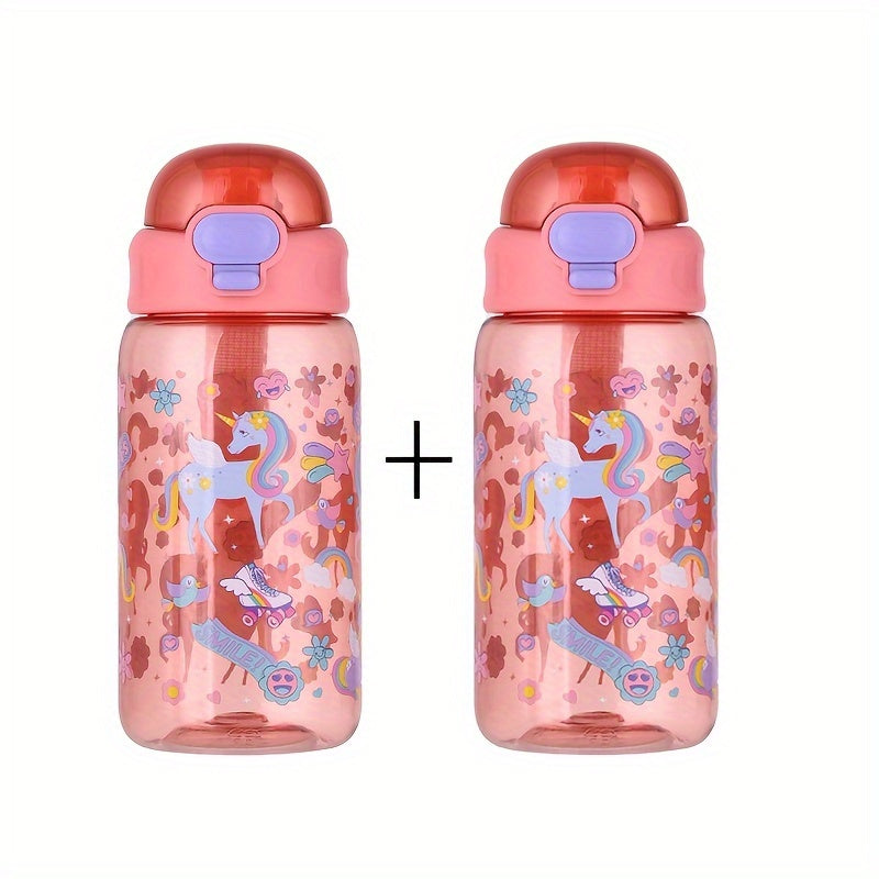 Set of two 20oz cartoon water bottles for outdoor use - portable, durable, leakproof, and foldable for easy carrying. Perfect for gifts on occasions like Christmas, Mother's/Father's Day, or graduations.