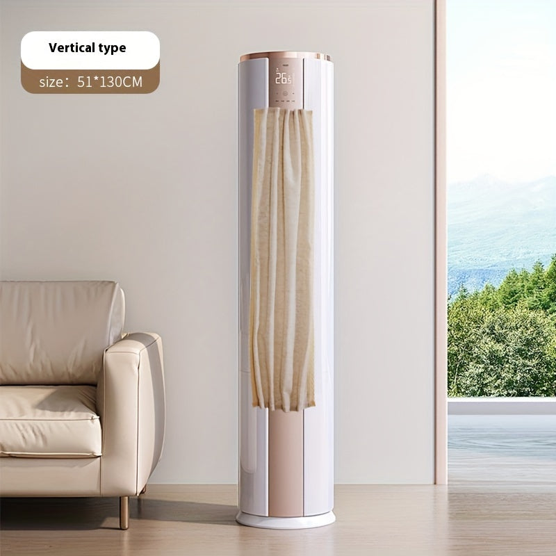 Effortless Installation, Drill-Free Vertical Air Conditioner Windshield Curtain - Beige, 51"x190cm, Insulates and Blocks Cold Airflow for Living Room and Bedroom.