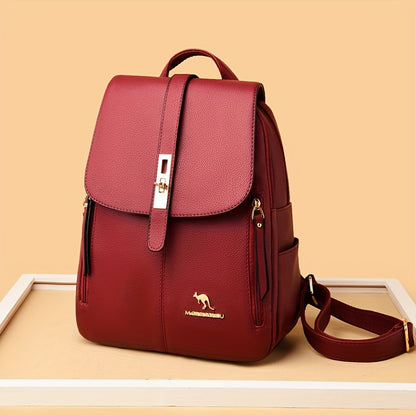 Women's spacious backpack with solid color and buckle design, perfect for outdoor activities and travel.