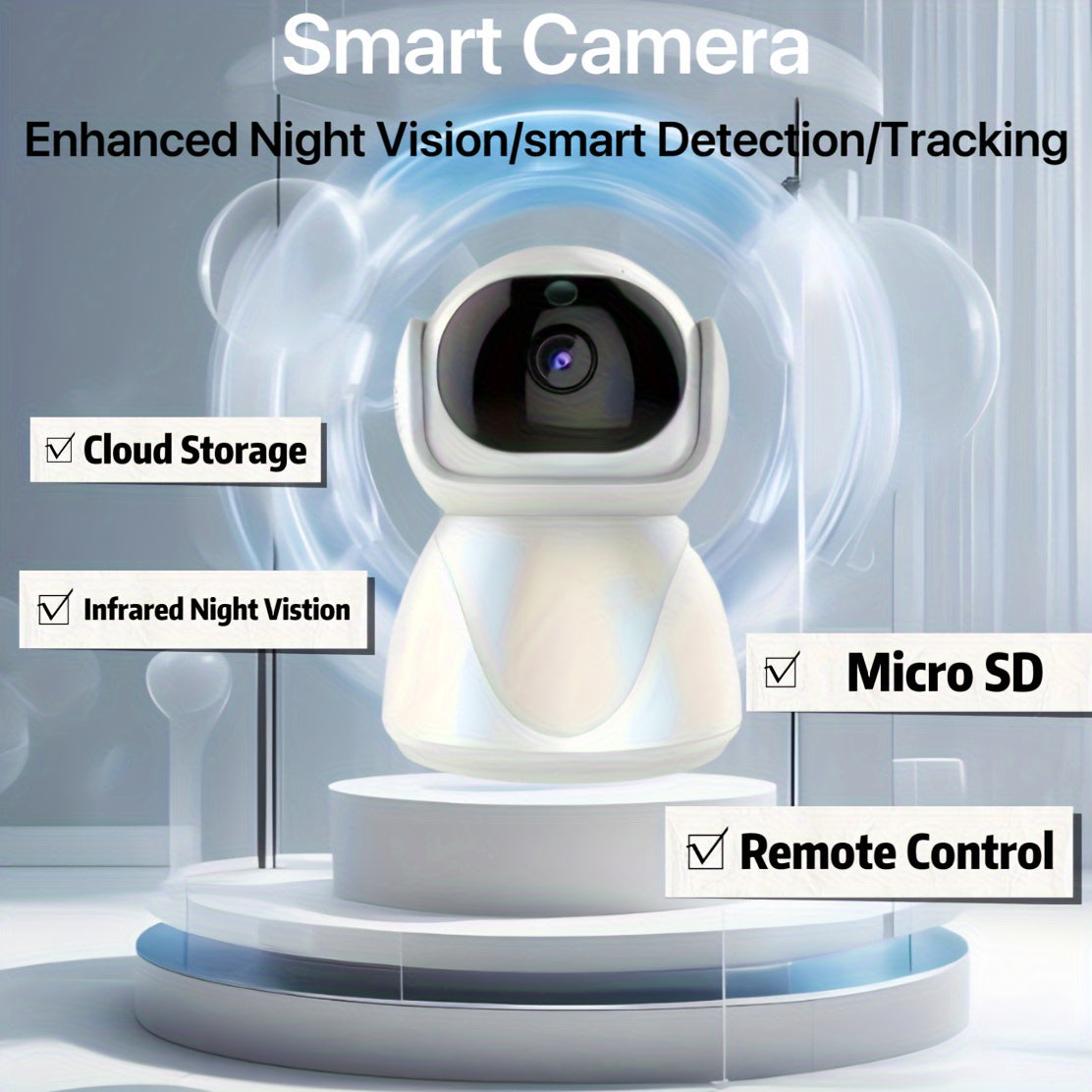 Stay connected and secure with our Smart Home Security Camera. With HD 1080P quality, WiFi connection, and easy One-Click Call feature, you can monitor your home effortlessly. The camera also features Auto Tracking, Infrared Night Vision, Motion Alerts