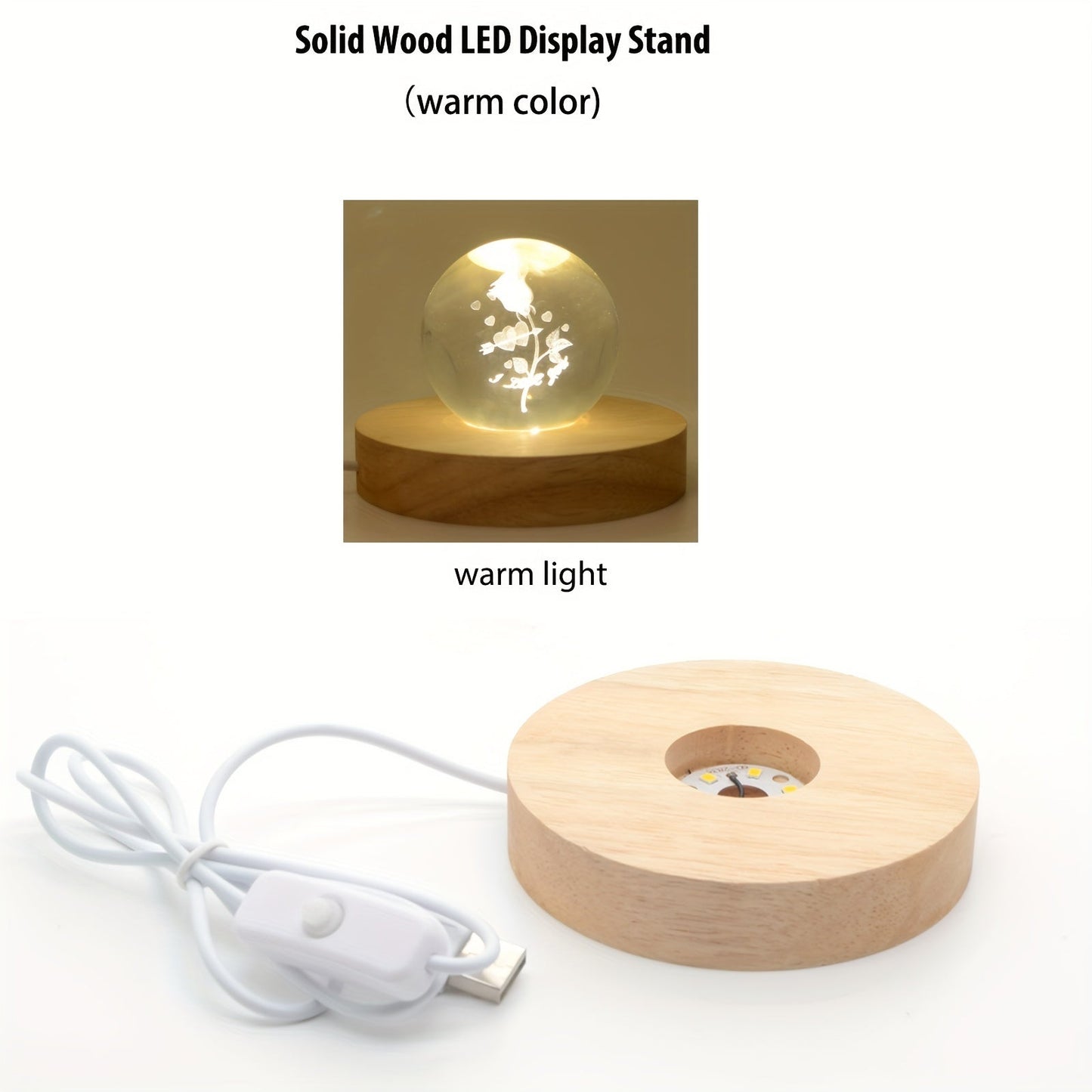 Wooden LED Light Display Base for 3D Crystal Glass Resin Art and Pictures in Multiple Colors, Perfect for Holiday Gifts