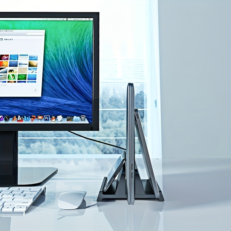 Adjustable ABS laptop stand with clip holder for various laptop brands.