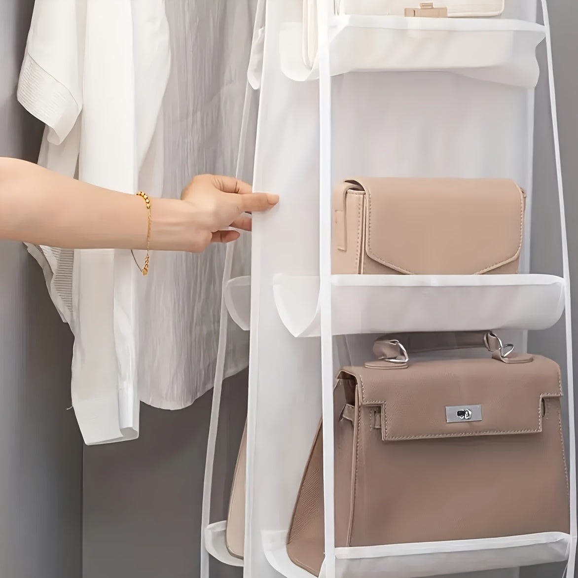 Polyester Hanging Organizer for Handbags and Purses - Multi-Layer Design Saves Space in Wardrobe, Perfect for Storage