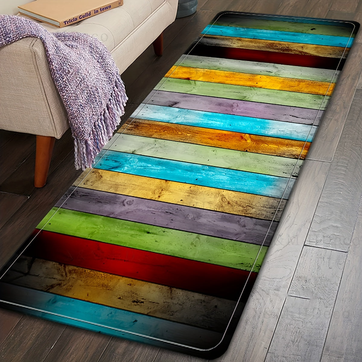 Vintage Carpet with Colorful 3D Stripes - Waterproof, Oil-proof, and Anti-slip - Ideal for Living Room, Bedroom, Kitchen, Bathroom, and Hallway - Absorbent with Laundry Guarantee - Size: 23.6x71 inches