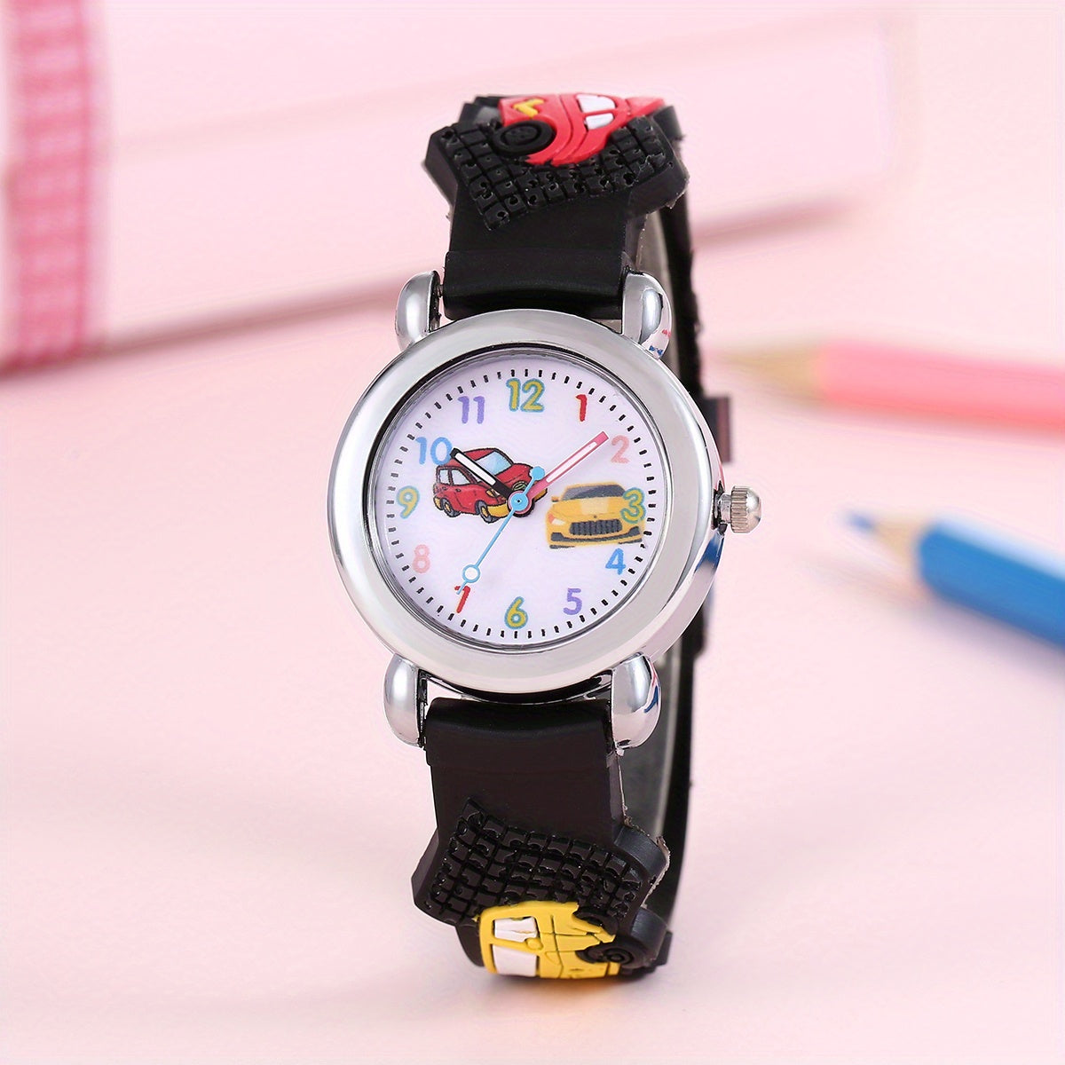 One cute car print quartz watch for boys and girls, perfect for daily life and as a gift.