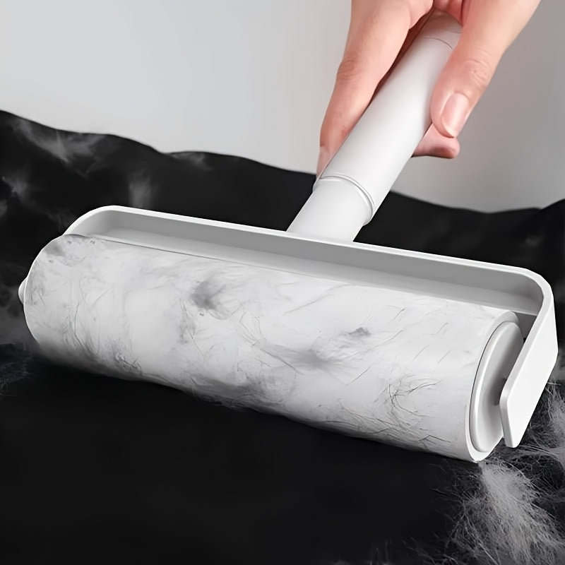 Introducing an oversized lint roller set that includes 2 rolls of adhesive lint tape with dust covers. This highly durable and reusable lint remover comes with 60 sheets per roll, making it easy to clean and perfect for removing lint, fur, and debris