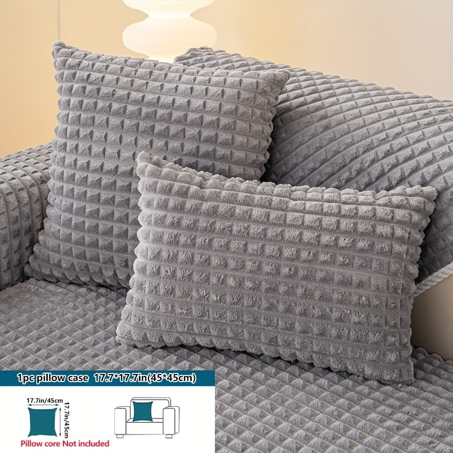 Plaid plush sofa cover with non-slip design, perfect for pets and all seasons. Suitable for various types of furniture.