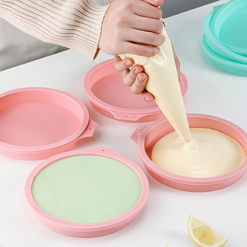 Set of 4 Silicone Layered Cake Molds, Round Baking Pans, Non-Stick Bakeware for Cakes and Breads, Includes Silicone Bread Tray Molds