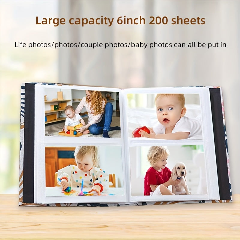 Photo Album with 200 Pockets, 15.24cm, Tied with Rope - Ideal for Children, Families, Couples, Studios - Great Gift for Halloween, Thanksgiving, and Christmas