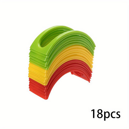 Taco holder set includes 3, 6, 12, and 18pcs, colorful and reusable. Can also be used as pancake rack or tortilla holder. A handy kitchen gadget.