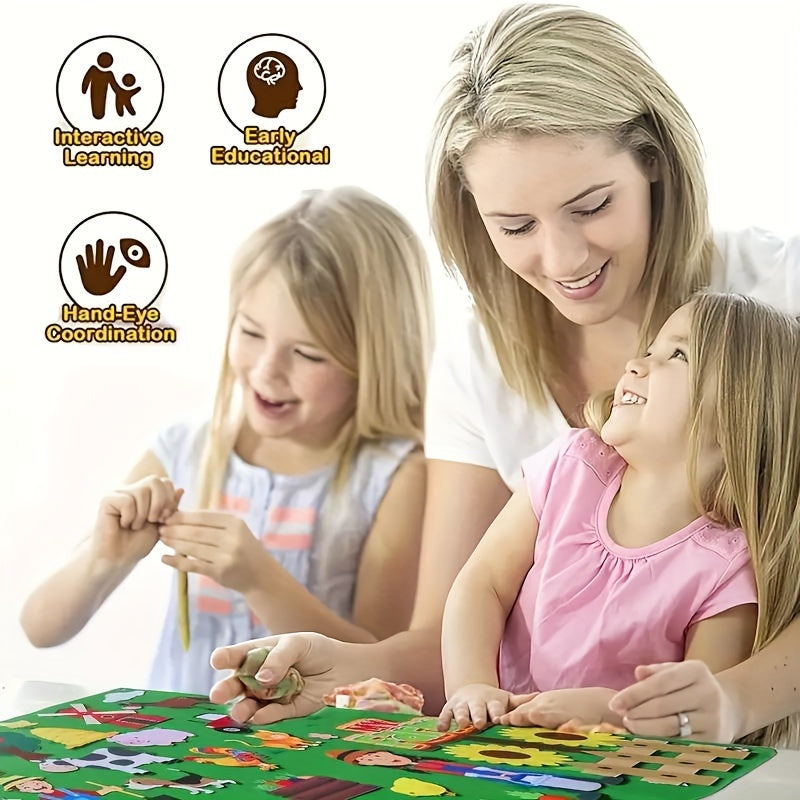 WATINC 38-piece Farm Animal Story Felt Board Set for Interactive Toddler Storytelling, Early Learning Wall-Hanging Kit for Nursery Farmhouse Theme.