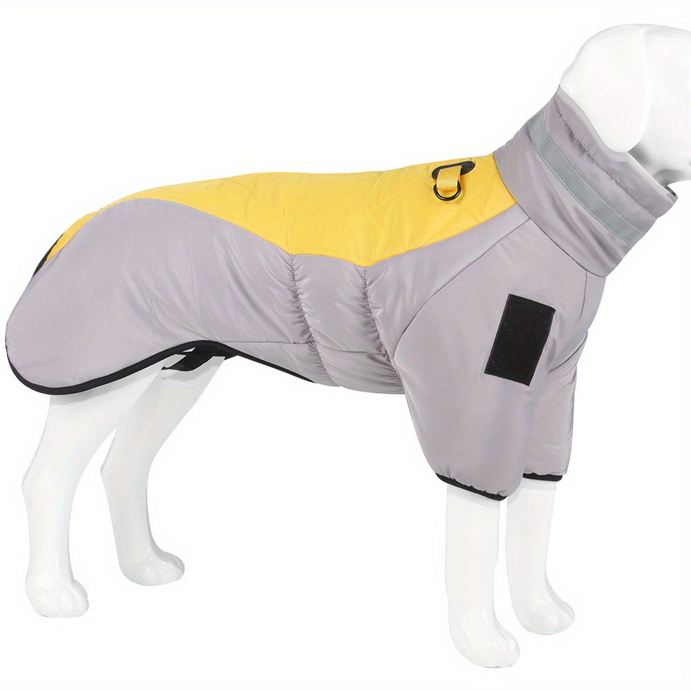 Waterproof winter dog jacket with warm, reflective material and D-ring for medium breeds.