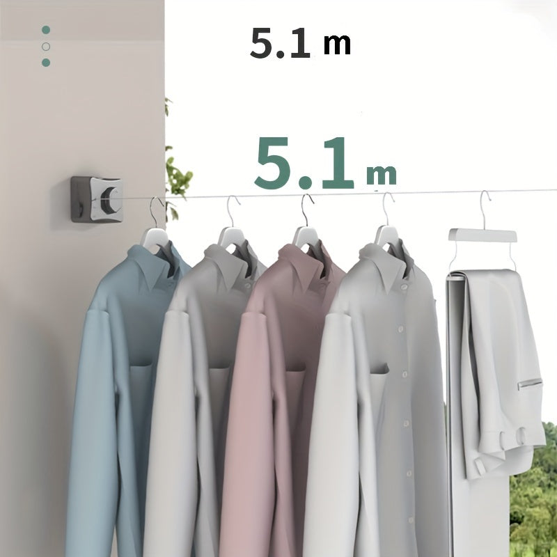 5.1m Retractable Indoor Clothesline made of ABS Material, Ideal for Living Room, Balcony, or Bathroom