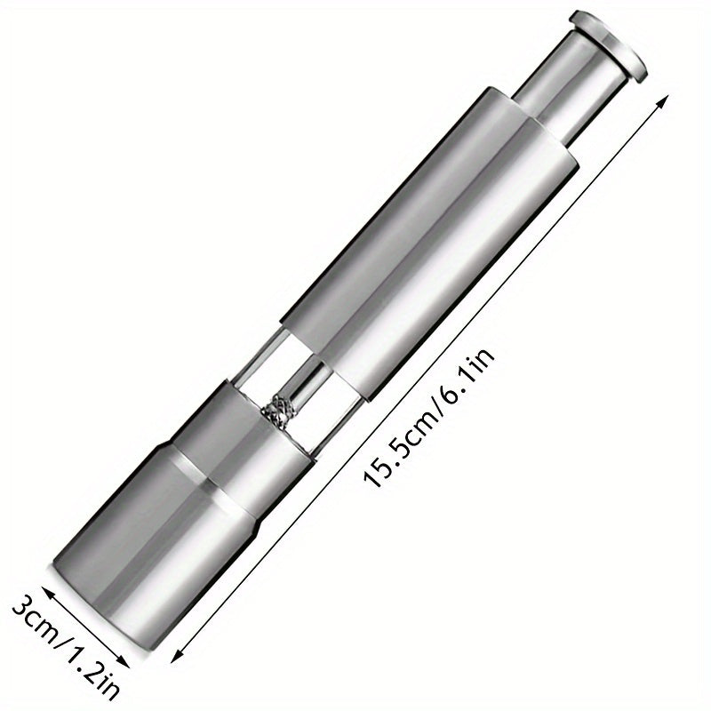 Manual Sea Salt and Pepper Grinder made from durable stainless steel, doesn't need electricity to function, and features a coarse grind option.