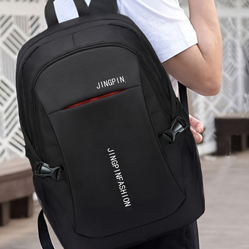 Compact men's nylon backpack for work and university with large capacity, durable and spacious design in fashionable casual style, no USB cable included.