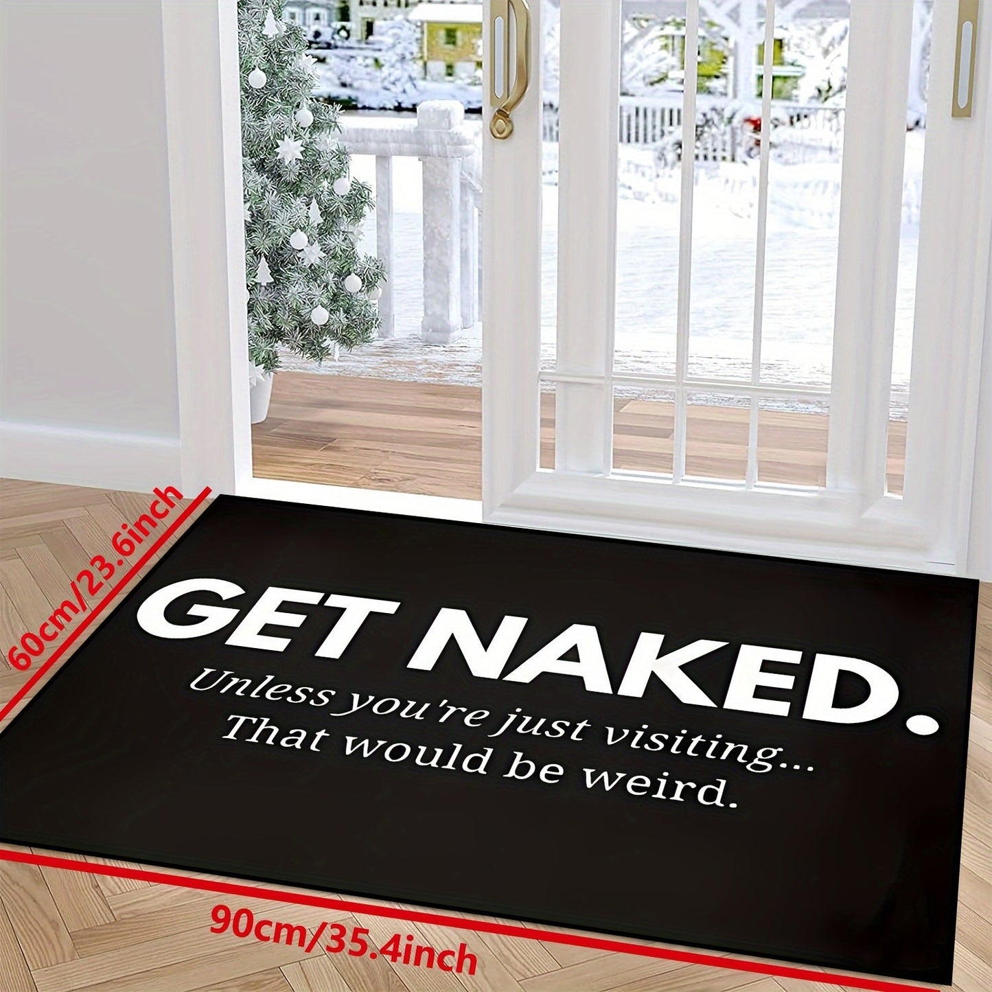 Bold white lettering doormat with the message "Unwind and Relax." This non-slip, machine washable polyester rug is suitable for indoor and outdoor use, making it perfect for entryways, bedrooms, and living room decor. Surprise your loved ones with this