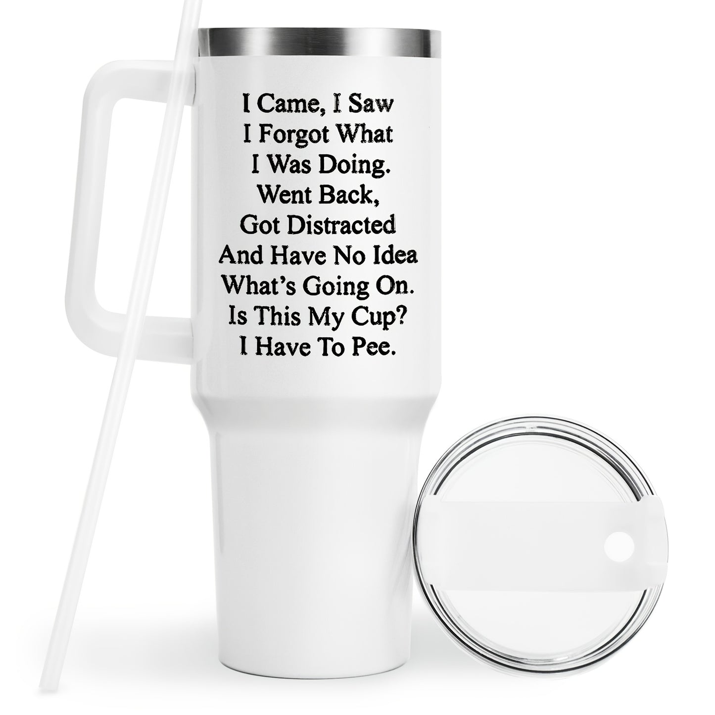 Humorous senior camping coffee mug - 11oz stainless steel with handle. Ideal gift for elderly parents and grandparents on special occasions. BPA-free and reusable.