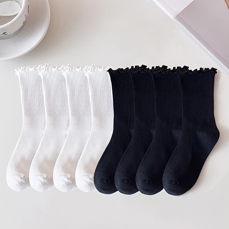 6 pairs of comfortable and breathable mid tube lettuce trim socks for women.