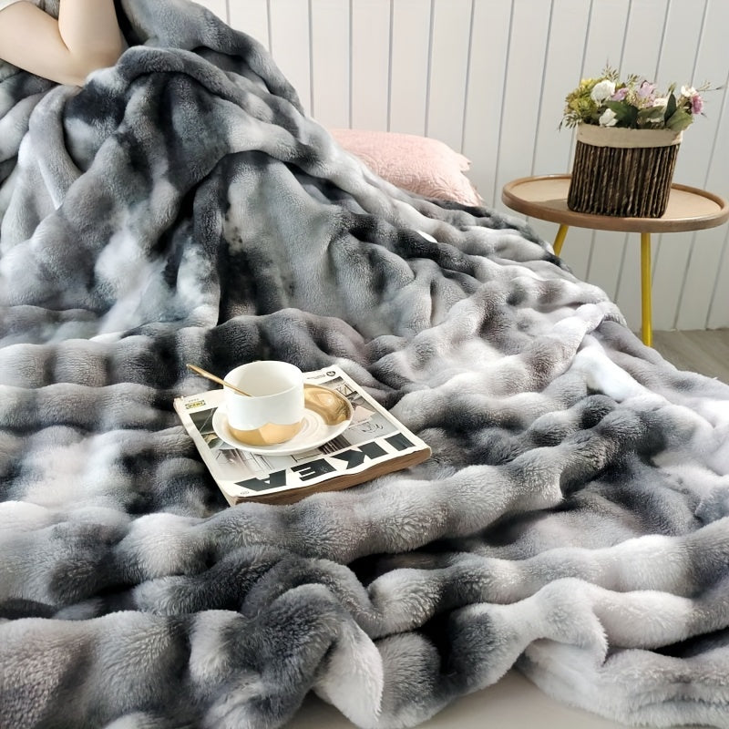 Tie-Dye Ultra-Soft Faux Rabbit Fur Throw Blanket: Plush, Cozy, and Machine Washable for Couch, Bed, or Living Room - Provides All-Season Warmth and Comfort