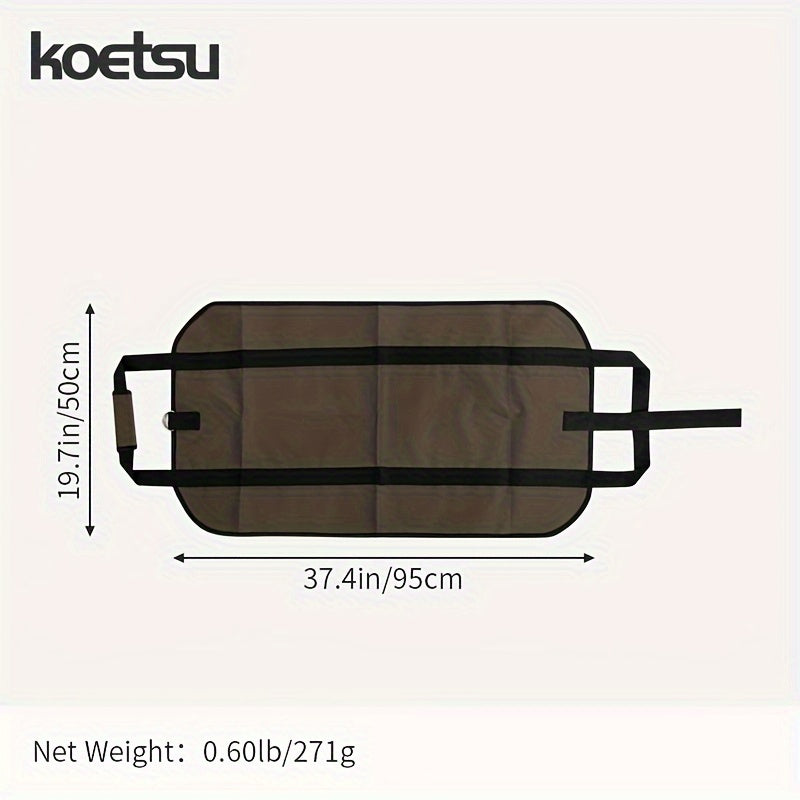 KOETSU Firewood Carrier Bag is sturdy and built to last. Measuring 93.98cm x 50.8cm, this Waxed Canvas Tote is perfect for outdoor camping. Made from durable PVC material, it can withstand rough handling.