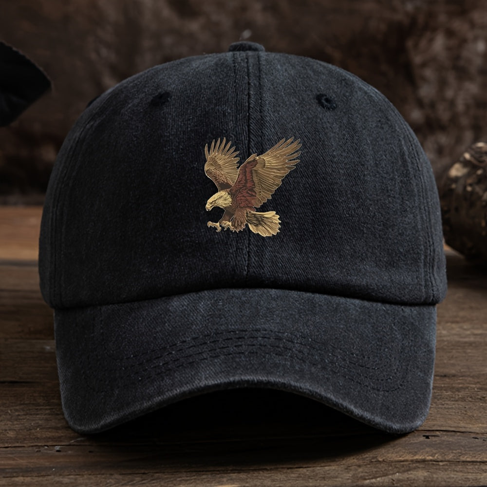 Vintage washed baseball cap for teens with eagle embroidery, made of 100% polyester. Lightweight and casual sun protection for daily wear.