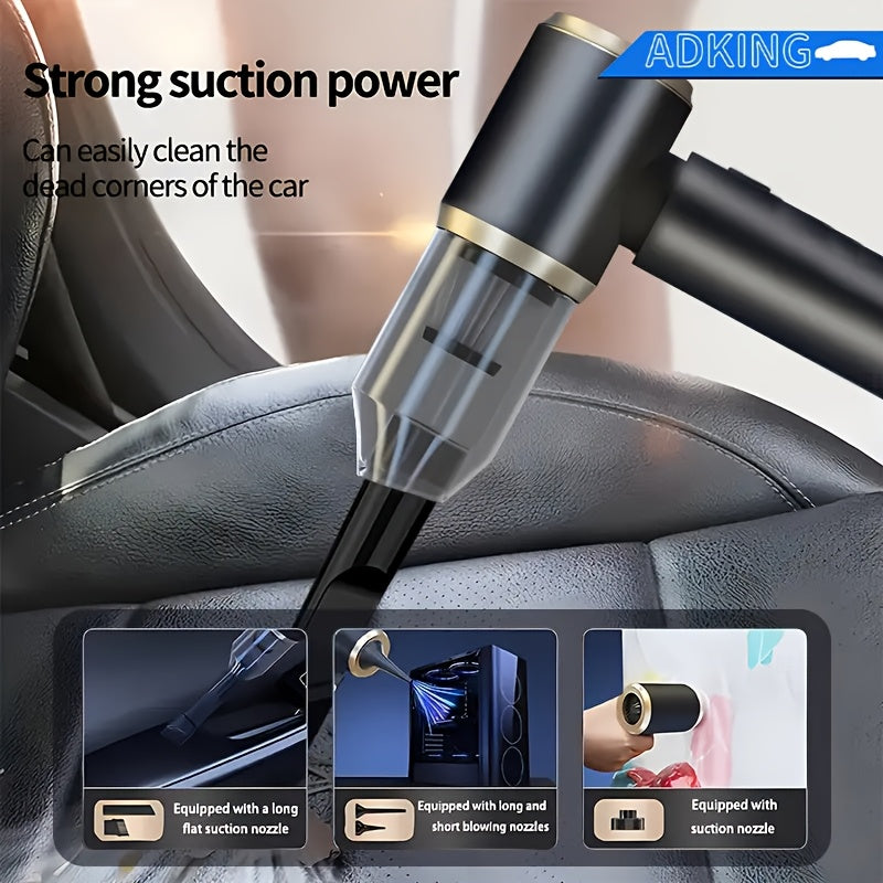 Introducing the ADKING Portable Handheld Vacuum Cleaner - the perfect cleaning companion for your car, home, office, and even on-the-go! With two 2000mAh batteries, 50W power, and an aluminum fan blade, this cordless vacuum boasts 80dB low noise for a