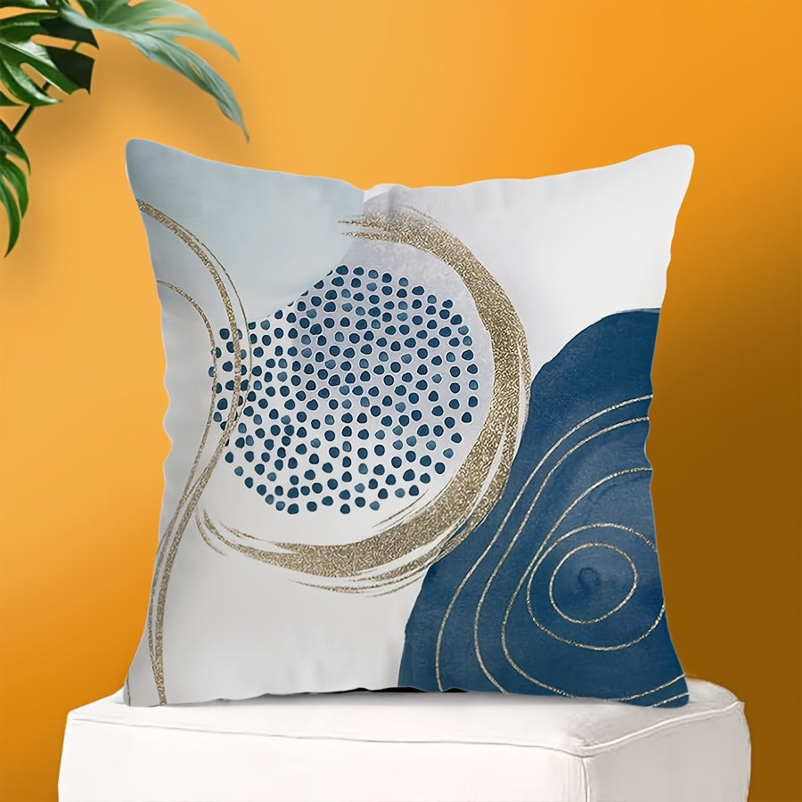 Add a stylish touch to your living space with the Chic Blue Geometric Throw Pillow Cover. This Abstract Boho Mid-Century Modern Design features a zip closure and is machine washable. Made of high-quality polyester, this cover measures 44.96x44.96 cm