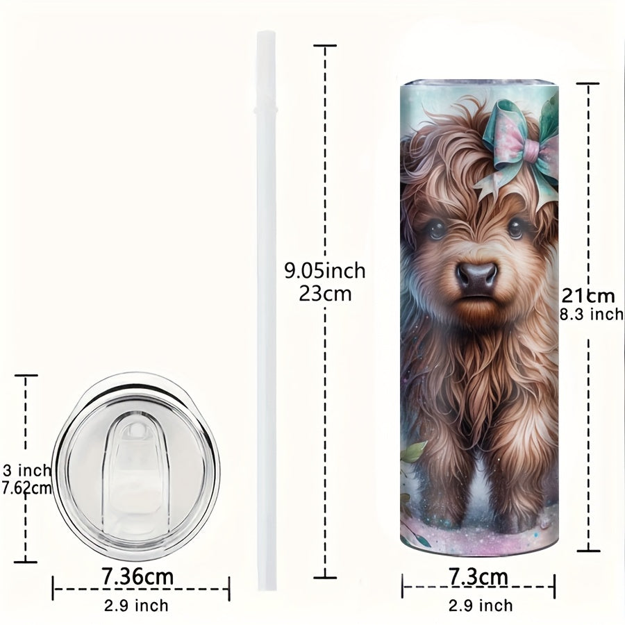 20oz Highland Cow and Floral Themed Stainless Steel Tumbler, perfect for Mother's Day, Father's Day, Birthdays, and Parties - Hand wash only, PVC free (1 Pack).