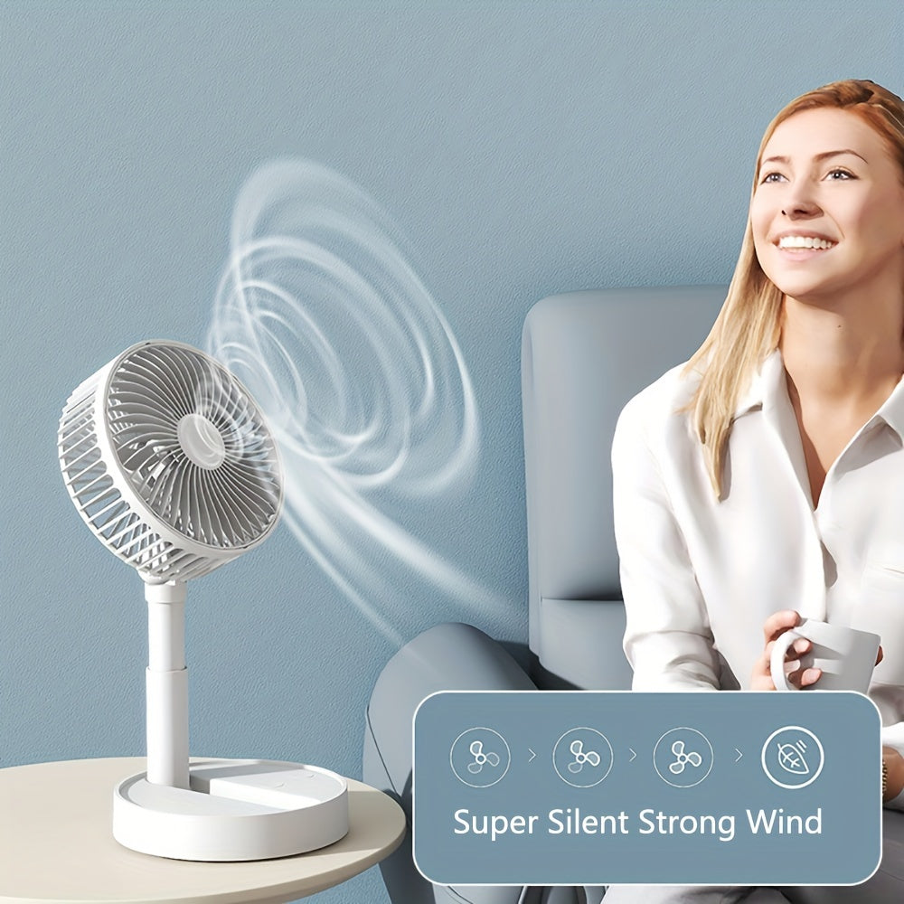 20.32 cm Stand Fan with Folding Portable Telescopic Design, USB Desk Fan with Rechargeable Battery (3600mAh/5400mAh), 4 Speeds, Super Quiet Operation, Adjustable Height and Head, Ideal for Office, Home, Outdoor Camping. (No Plug Included)