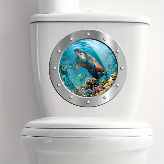 1 piece of 3D turtle toilet sticker with fake submarine window pattern, self-adhesive lid decal.