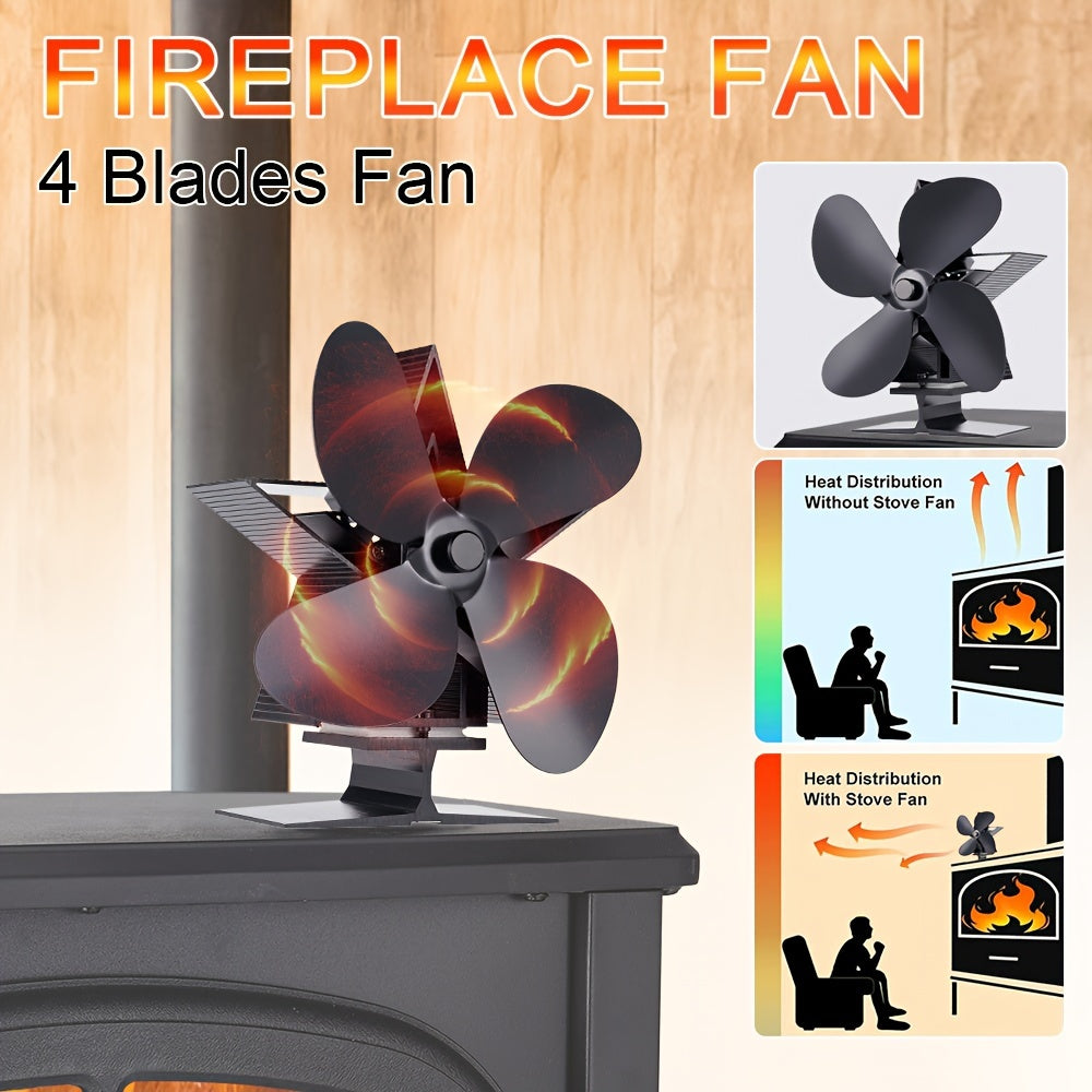 One piece of 4/5 blades fireplace fan with thermal power, produces quiet sound, saves energy, mounts on wall to circulate air in household, efficient heat dissipation, does not require electricity.