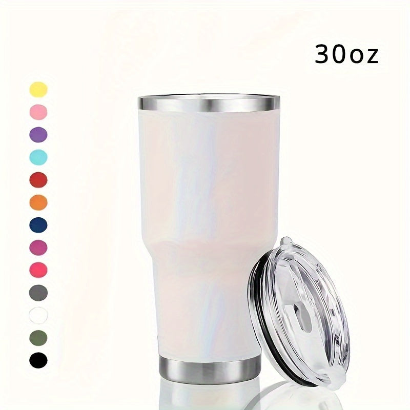 30oz round stainless steel water bottle with leak-proof lid, double wall vacuum insulation, BPA-free; ideal for sports and outdoor activities. Hand wash only.