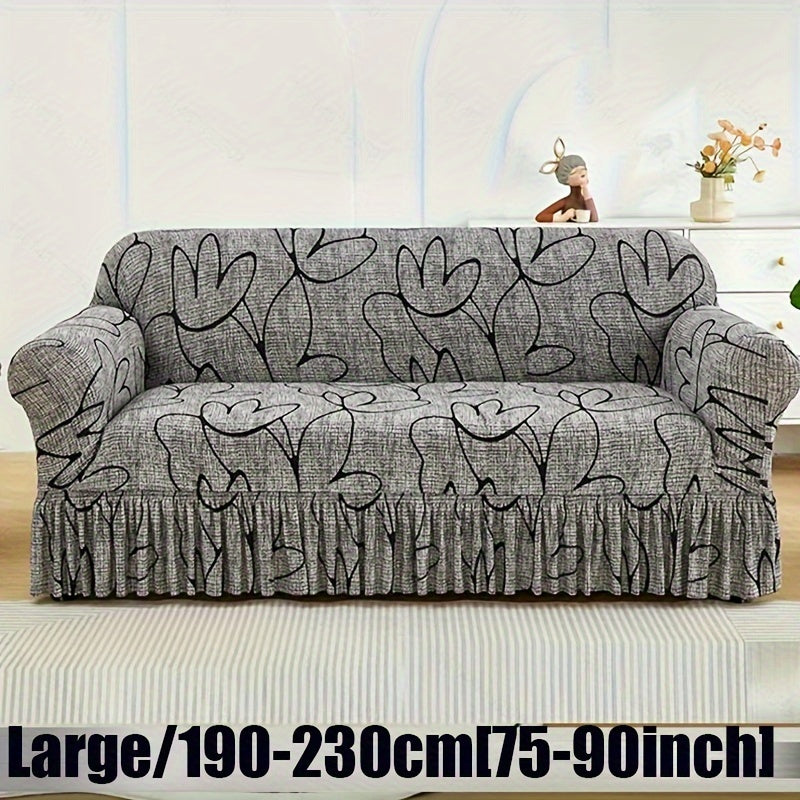 Bohemian Rabbit Print Stretch Sofa Cover with Skirt, Elastic, Machine Washable, Dustproof Slipcover for Sofas, Suitable for Living Room Decor.