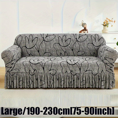 Bohemian Rabbit Print Stretch Sofa Cover with Skirt, Elastic, Machine Washable, Dustproof Slipcover for Sofas, Suitable for Living Room Decor.