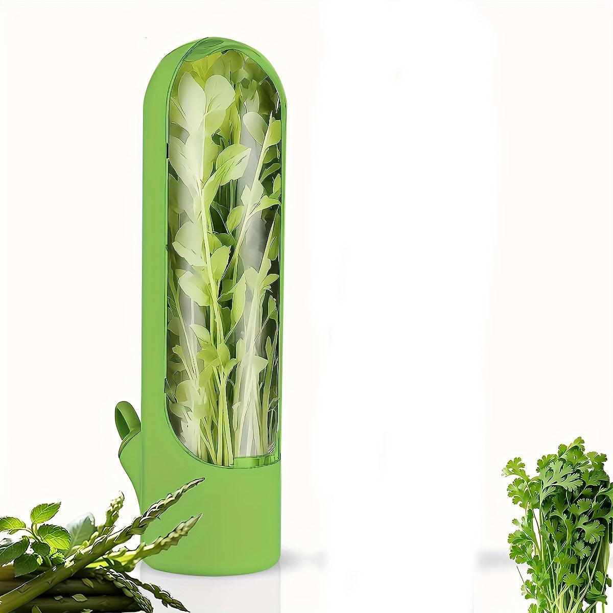 1pc FreshSeal Herb Savor Pod - BPA-Free Plastic Preserver for Herbs, Vegetables, and Vanilla - Transparent, Easy-Open, Water-Reducing Design for Kitchen Storage.