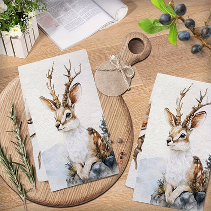 Set of 2 Ultra Soft Kitchen Towels with Rustic Jackalope Design - Highly Absorbent and Machine Washable Dish Hand Towels in Contemporary Coastal Style. Made from Polyester, measuring 40.64x60.96 cm. Perfect for Holiday Decor and Dish Towels.