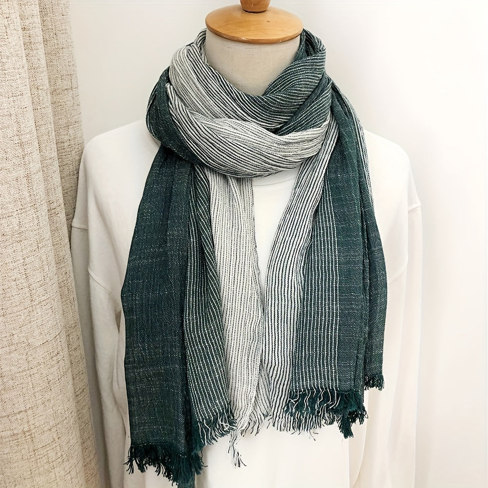 Cotton-Linen Striped Scarf - A Stylish Fashion Accessory for Men and Women During Autumn & Winter