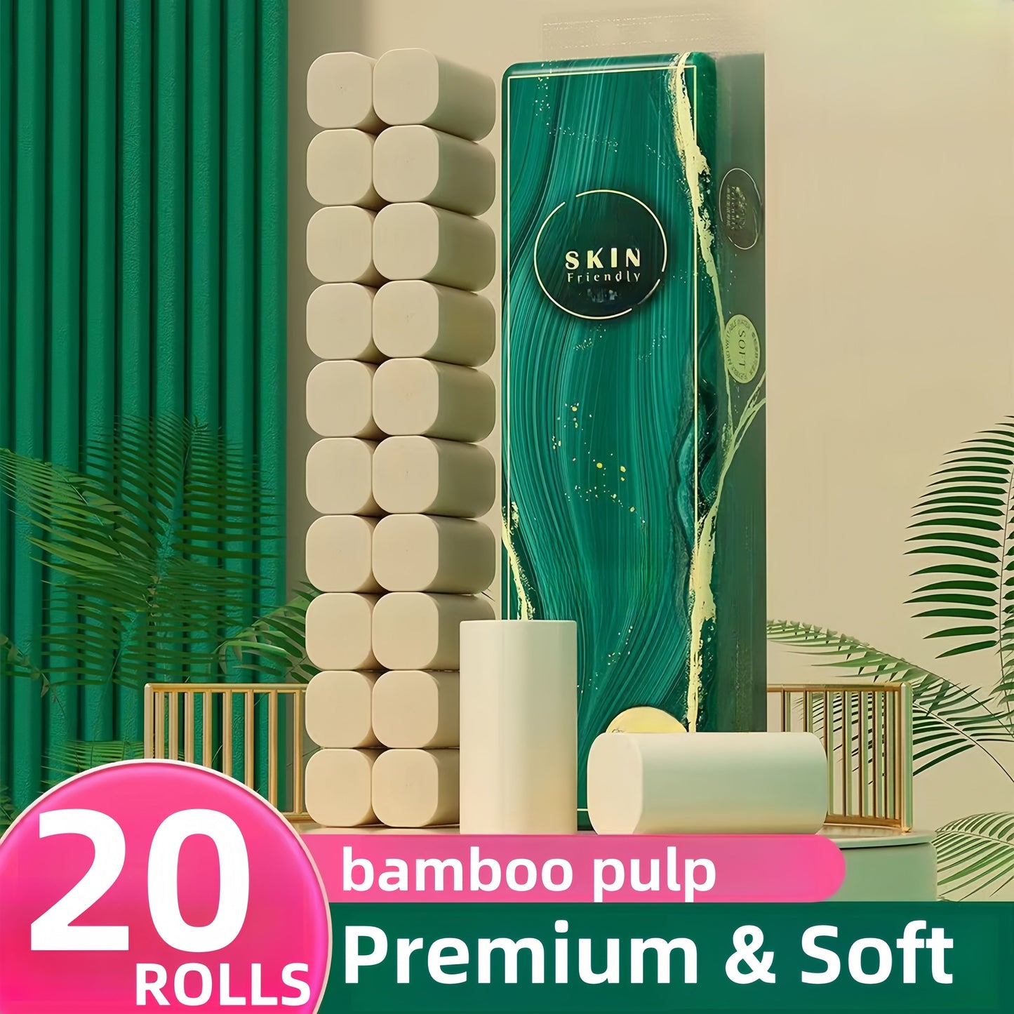 Luxurious and Gentle Bamboo Toilet Paper | 20 Rolls, 5 Layers, 980g, Silky Smooth and Durable, Free of PFAS & BPA, Safe for Septic Systems | Eco-Friendly and Sustainable, Plastic-Free, Provides Ultimate Comfort.