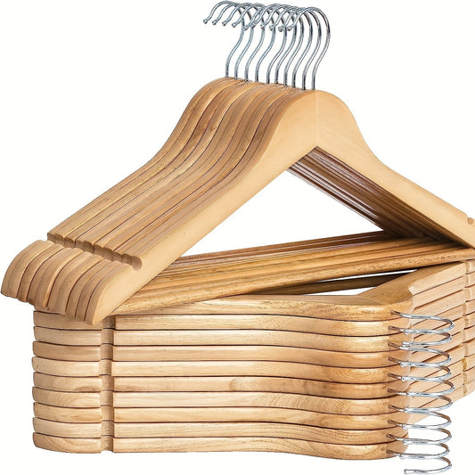 Wooden Clothes Hangers With Grooves - Set of 10/20, Suit Hangers with Rotatable Hooks, Heavy Duty Coathangers for Clothes, Jackets, Shirts, Tanks, and Dresses - Ideal Wardrobe and Closet Organizer for Dorms and Bedrooms