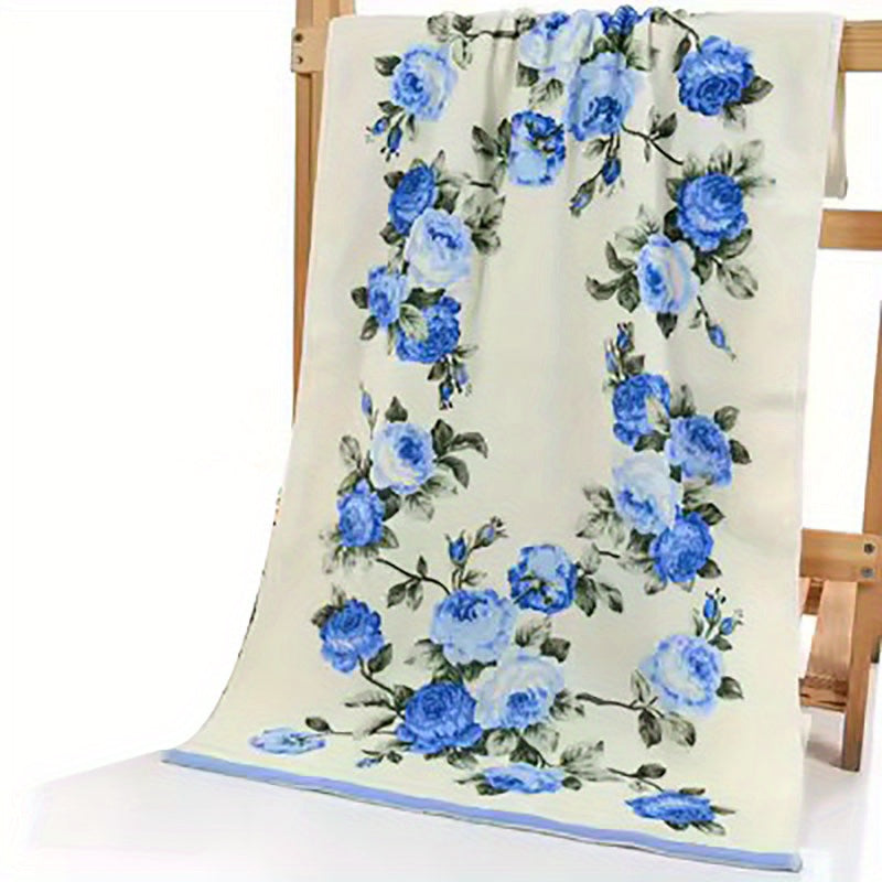 Flower pattern cotton towel, quick-dry hand and bath towel for home bathroom.