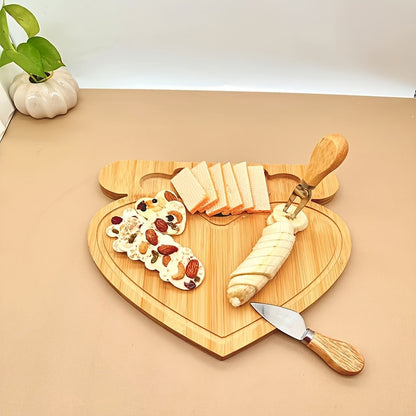 Premium bamboo cutting board and cheese cutter set for slicing fruits, cheese, and butter - Great gift for Father's Day and Mother's Day.