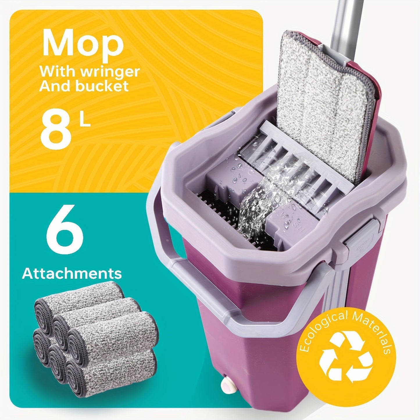 Get your hands on the EcoClean 8L Manual Mop and Bucket Set featuring a wringer. This set includes 2/3/4/6 microfiber pads and requires no electricity. Perfect for cleaning your living room, bedroom, bathroom, kitchen, and floors.