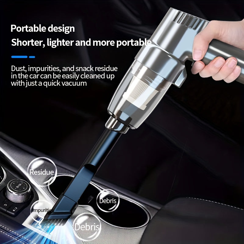 Battery-free portable handheld car vacuum with high suction power for both wet and dry cleaning in small sedans.